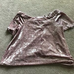 crushed velvet off the shoulder top